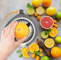 85W Handmatige Elektrische Roestvrijstalen Oranje Sapcentrifuge Squeezer Huishoudelijk Zacht Handvat Langzame Sapcentrifuge Deksel Fruitextractor De Jugo