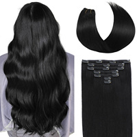 Extensiones de Cabello Ruso Remy de 22 Pulgadas con Clip, 100% Cabello Humano Real |   Trama Invisible Natural Ondulada con Cutícula Alineada