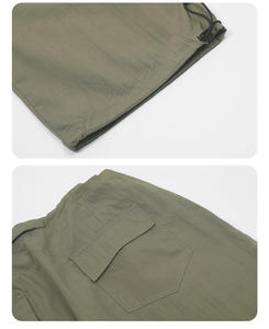 Pantalon cargo parachute décontracté unisexe en toile coupe droite fuselée à chevilles, avec taille à cordon et détail plissé, coupe streetwear, coupe-vent - Product Image 4