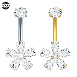 14G Titanio <span class=keywords><strong>Nave</strong></span> Ombligo Anillo Mujeres Flor Inset Clear Zircon Cuelga Ombligo Anillos Joyerí<span class=keywords><strong>a</strong></span> para Fiesta - Product Image 1
