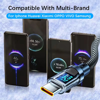100W USB-C 120W USB-A Schnellladekabel mit LED-Anzeigebildschirm und Geflochtener Ummantelung