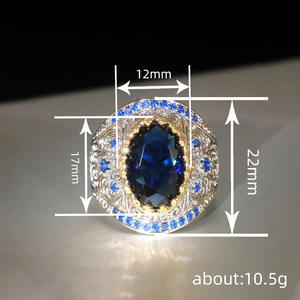 Anillo de Plata Vintage T0678 con Piedras Laterales de Zafiro Ovalado, Joyería para Mujer, Diseño Elegante - Product Image 4