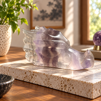 Sculpture en cristal de fluorite en forme de tête de dragon, pierre polie, pour décoration intérieure, collection, cadeau et vente en gros