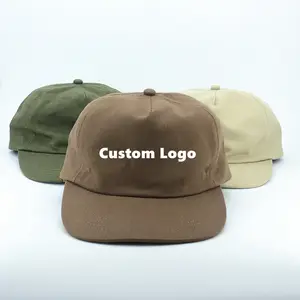 Şık boş toplu yapılandırılmamış pamuk 5 paneli Snapback şapka özel Logo kayak beyzbol şapkası