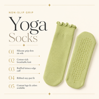 Chaussettes de sport en coton antidérapantes à volants avec logo brodé personnalisé pour femmes, idéales pour le Pilates, le fitness et le yoga – Nouveauté du fabricant