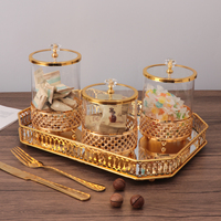 Ensemble de bocaux de rangement en verre personnalisés, directement de l'usine, avec décorations plaquées or, pour commandes en gros, OEM/ODM pris en charge