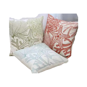 HY Ventes chaudes en gros, <span class=keywords><strong>housse</strong></span> <span class=keywords><strong>de</strong></span> coussin en toile <span class=keywords><strong>de</strong></span> polyester brodée <span class=keywords><strong>de</strong></span> corail et d'étoiles <span class=keywords><strong>de</strong></span> mer, coussin décoratif pour la maison, housses <span class=keywords><strong>de</strong></span> coussin pour canapé - Product Image 4