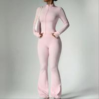 Ensemble de sport classique 2 pièces pour femme : veste de yoga zippée à manches longues et pantalon évasé, sensation seconde peau, pour gym, fitness et entraînement, extensible