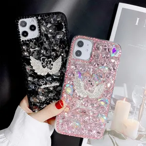 Lüks 3d Diy Bling elmas kelebek çiçek telefon kılıfı kadın kızlar Rhinestone kapak Iphone için kılıf 14 13 12 11 Pro Xr Xs Max 1