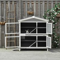 Cage à lapins en bois à deux étages pour l'extérieur avec zone de vie séparée, rampe et bac à déchets coulissant pour petits animaux