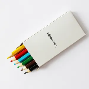 6 adet 3.5 MINI ahşap sanat çizim MINI renkli kurşun kalem seti KRAFT kağit kutu kısa renkli kurşun kalem boyama kalemleri 12