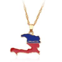 Vente en gros personnalisé Carte du pays Drapeau Collier Haïti Haïtien en acier inoxydable Mode Carte Drapeau Pendentif Collier