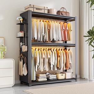 Porte-vêtements simple en acier, type armoire sur pied, organisateur de vêtements multifonctionnel, étagère de rangement ouverte pour usage domestique - Product Image 2