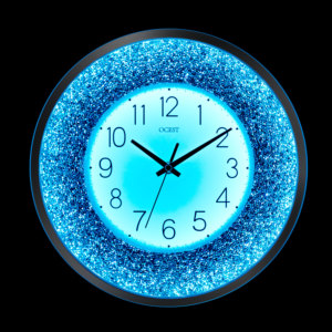 Relógio de Parede LED Azul Brilhante Redondo com Cristais Silencioso e Luminoso para Decoração de Quarto e Sala de Estar