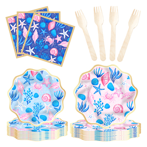 Platos de Papel Personalizados DAMAI con Diseño de Mar Azul, con Patrón de Peces y Conchas, Juego de Vajilla Desechable para Fiestas de Cumpleaños Infantiles - Product Image 3