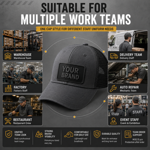Gorra Trucker de Malla con Parche de Silicona y Logotipo Personalizado, Parte Delantera de Algodón, Ajustable con Cierre a Presión, para Uniformes de Personal y Equipos - Product Image 5