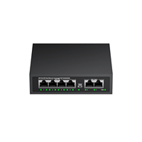 Switch PoE de 6 Puertos 10/100M, Switch de Red Metálico con Soporte VLAN, 2 Puertos Uplink IEEE802.3af/at, Alimentación por Ethernet para Cámaras IP