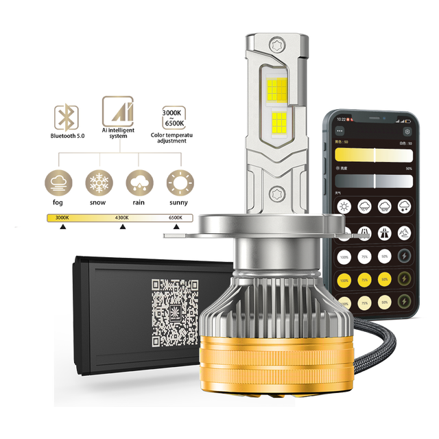 A75 150W Smart Adjustment App Control 3000K 4500K 60000K 4555 Chips Two Copper Tube OEM ODM H1 H7 H11 9005 9006 LED Headlights