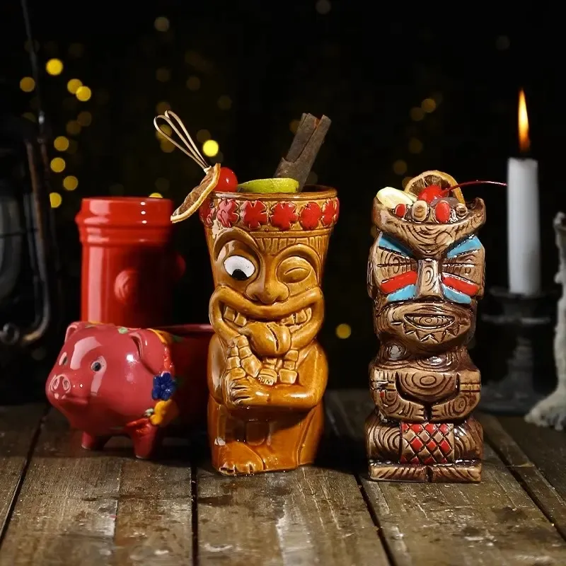 Gelas koktail gaya Hawai kreatif, dengan Bar keramik dipersonalisasi Tiki cangkir kelapa cangkir Tiki mug Tiki