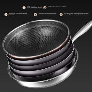 مقلاة طهي يومية عالية الجودة من الفولاذ المقاوم للصدأ 304 316 غير لاصقة بغطاء زجاجي سعة 3-4 لتر مناسبة للغاز والحث الكهرومغناطيسي متينة - Product Image 5