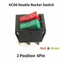 Interrupteur à bascule KCD6 6 broches 2 positions marche-arrêt, mini-interrupteur double LED marin 20A 125V/15A 250V AC, interrupteur à double bascule pour bateau et voiture