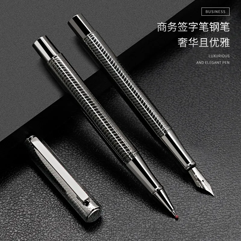 2023 Luxury black Art line pen High Quality Factory Price Custom Logo Embossed Luxury Metal Fountain Pen Business Gift Pen