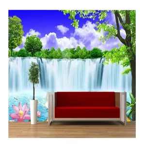 Papel de parede 3D com foto personalizada, mural de parede azul, cachoeira verde, mural de paredes, papel de parede para paredes