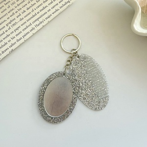 Hot Sales Cartoon Oval Mini Coin Holder Keychain Premium Glitter Portable Makeup Mirror Acrylic DIY Girls Car <b>Bag</b> <b>Charms</b> - Product Image 5