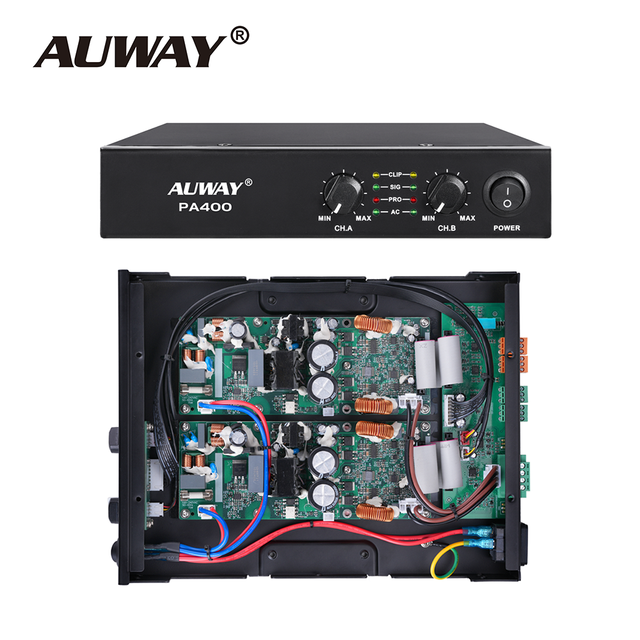 Auway PA400 400W Class D Commercial PA Amplifier Switchable 70V/100V 4/8 Speaker Output