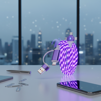 Cable de Carga para Teléfono Móvil 3 en 2 con Luz LED Intermitente, Cable USB Tipo-C de PVC