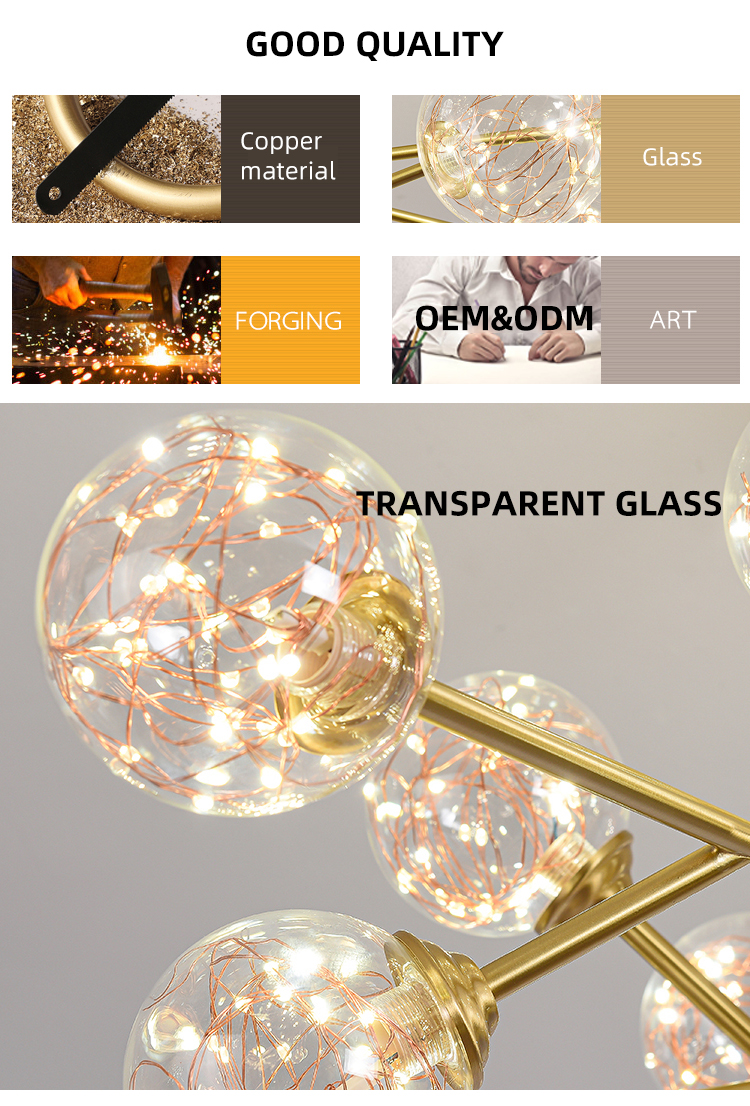 Copper Glass Shade Indoor Living Room Bedroom  Home Decorative Chandelier Light