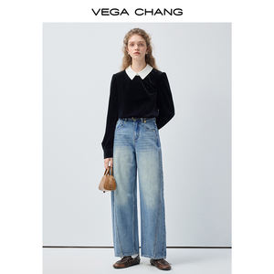 Calças <span class=keywords><strong>Jeans</strong></span> de Cintura Alta VEGA CHANG com Corte Curvo em Tecido Denim Macio, <span class=keywords><strong>Jeans</strong></span> Versáteis e Fluidos com Lavagem Vintage e Perna Larga - Product Image 5