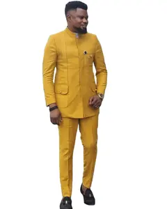 男士套装服装男士夹克新郎婚礼黄色套装修身两件套派对礼服商务风格正式服装