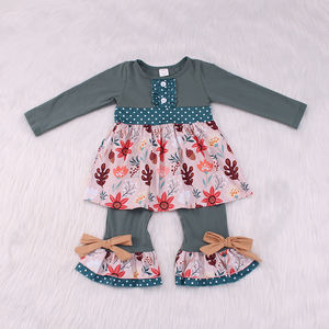 루오카 OEM 긴팔 녹색 물방울 무늬 꽃무늬 아기 여자아이 롬퍼 - Product Image 1