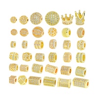 Nouvelles perles en laiton micro-pavées de zircone cubique plaqué or 18 carats pour la fabrication de bijoux et bracelets
