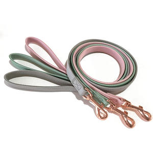 High Quality Luxury Leather and Nylon Webbing Padded <strong>Custom</strong> Color <strong>Dog</strong> <strong>Collar</strong> and Leash Set With Rose Gold Buckle - Product Image 4
