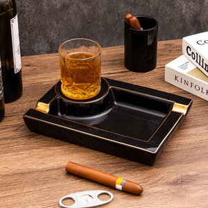 Cendrier carré en céramique haut de gamme noir avec bordure dorée pour fumer des cigares, décoration d'intérieur, cadeau - Product Image 4