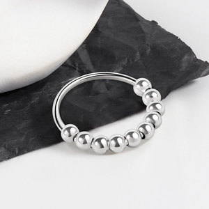 Anillo Giratorio Antiestrés de Cuentas Lisas Vintage al por Mayor de Fábrica, Joyería de Cobre con Baño de Rodio Inoxidable para Mujer - Product Image 2