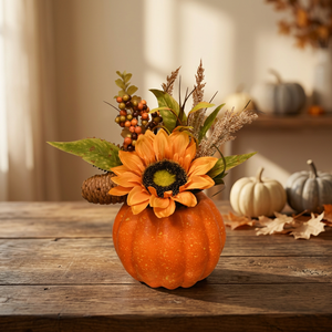 Succulenta Artificial de Poliuretano con Forma de Calabaza y Girasol Dorado para Mesa, 16x22cm - Product Image 3
