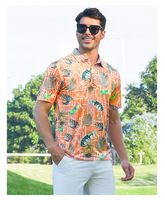 Kaos Golf Lengan Pendek Pria Gaya Hawaii Kasual, Bahan Polyester, Bernapas, Menyerap Keringat, Dapat Dicuci Mesin