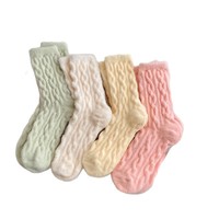 Chaussettes de nuit douces et chaudes en polaire cireuse, torsadées, en acrylique australien épais, mi-mollet, couleur bonbon, pour femme