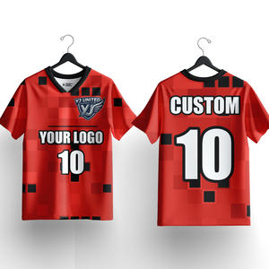 Camiseta de Fútbol Roja y Negra a Precio de Fábrica, Tejido Transpirable, Tallas Grandes Disponibles, para Competición Deportiva - Product Image 1