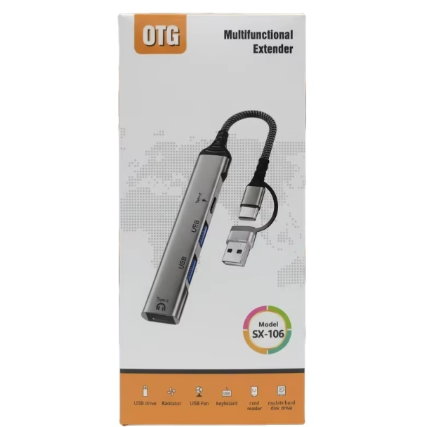 OTG USB C/A Hub Adapter with Dual USB, PD Charging & Type-C Audio for Smartphone, Tablet & Laptop SX-106