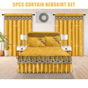 Ensemble de literie de luxe 5 pièces avec jupe de lit brodée, couvre-lit matelassé en coton, rideaux et taies d'oreiller – Fournisseur d'usine - Product Image 3