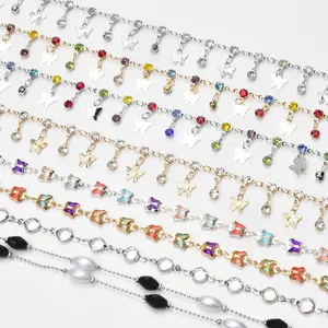 Colorful Crystal Butterfly Copper Chain Glass Beads Tassel Pendant Charms Diy Necklace Bracelet Garment Jewelry Making Supplies