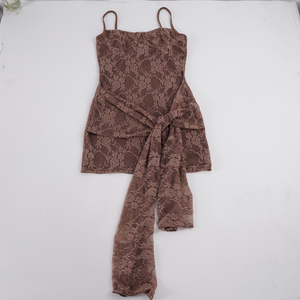 Minivestido de encaje floral con patchwork, hombros descubiertos, bustier, lazo en la cintura, estilo vintage, intelectual, sexy y favorecedor - Product Image 6