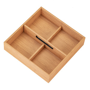 Wooden Dried Fruit Storage <b>Box</b> 4 Compartment With Partitions For Party Snack Display Rectangle Walnut Color Natural Wood - Product Image 5