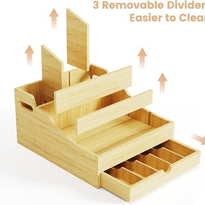 Wooden Kitchen Utensil <b>Rack</b> With Drawer Storage Box For Countertop Organization And Spice Jar Holder - Product Image 4