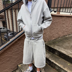 Manufacturer HIgh Quality Two Piece Short Sweat Suit <b>Set</b> Double Hooded Baggy Tracksuit for Men - Product Image 2