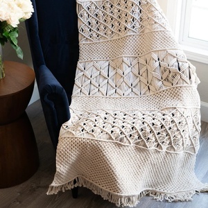 50x40 pulgadas Boho cremoso blanco hecho a mano gran tiro macramé muebles decoración del hogar Manta - Product Image 1